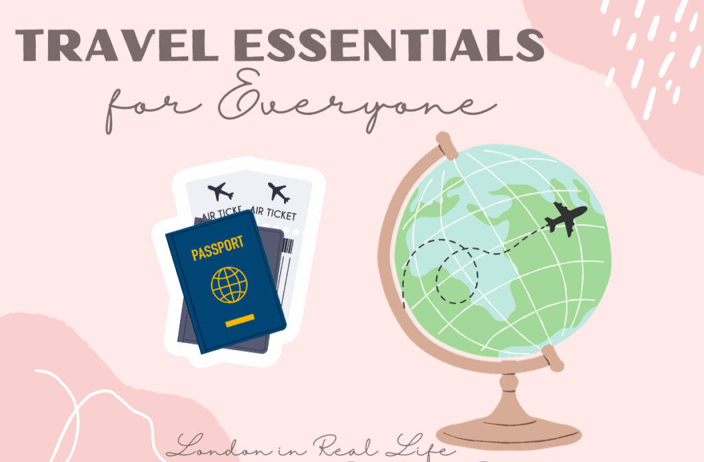 graphics of globe and passports with text "gifts for friends moving abroad: travel essentials for everyone"