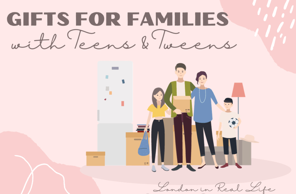 graphics of family with teens moving with text: "present for someone moving abroad: families with teens or tweens"